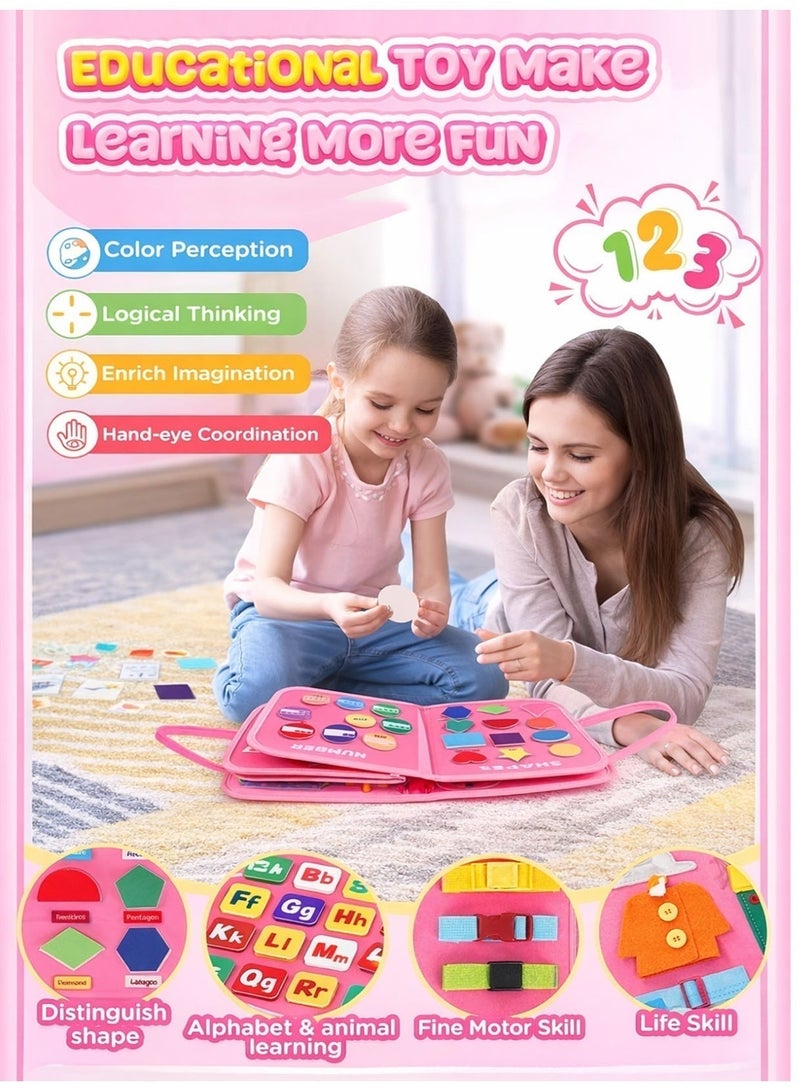 Fyliz Busy Board Toddler, Montessori Toys, Pink Sensory Board Montessori Activity Board, Learn to Dress Education ﻿ - Image 5
